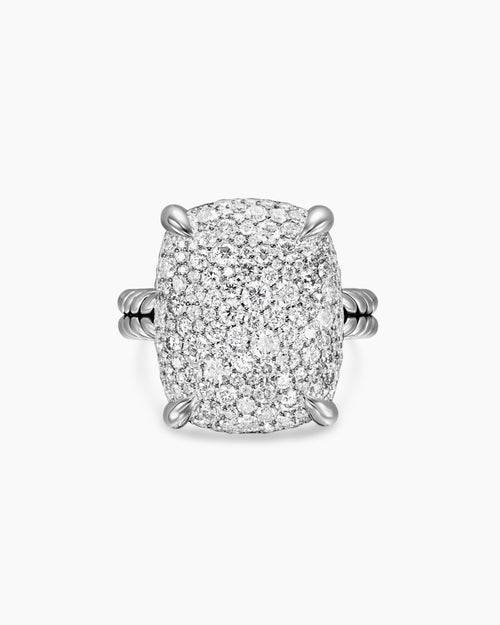 Womens Chatelaine Elongated Ring in Sterling Silver with Diamonds, 19mm