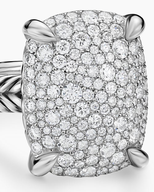 Womens Chatelaine Elongated Ring in Sterling Silver with Diamonds, 19mm