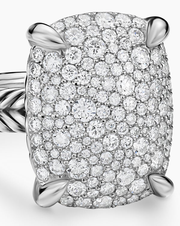 Chatelaine Elongated Ring in Sterling Silver with Diamonds, 19mm