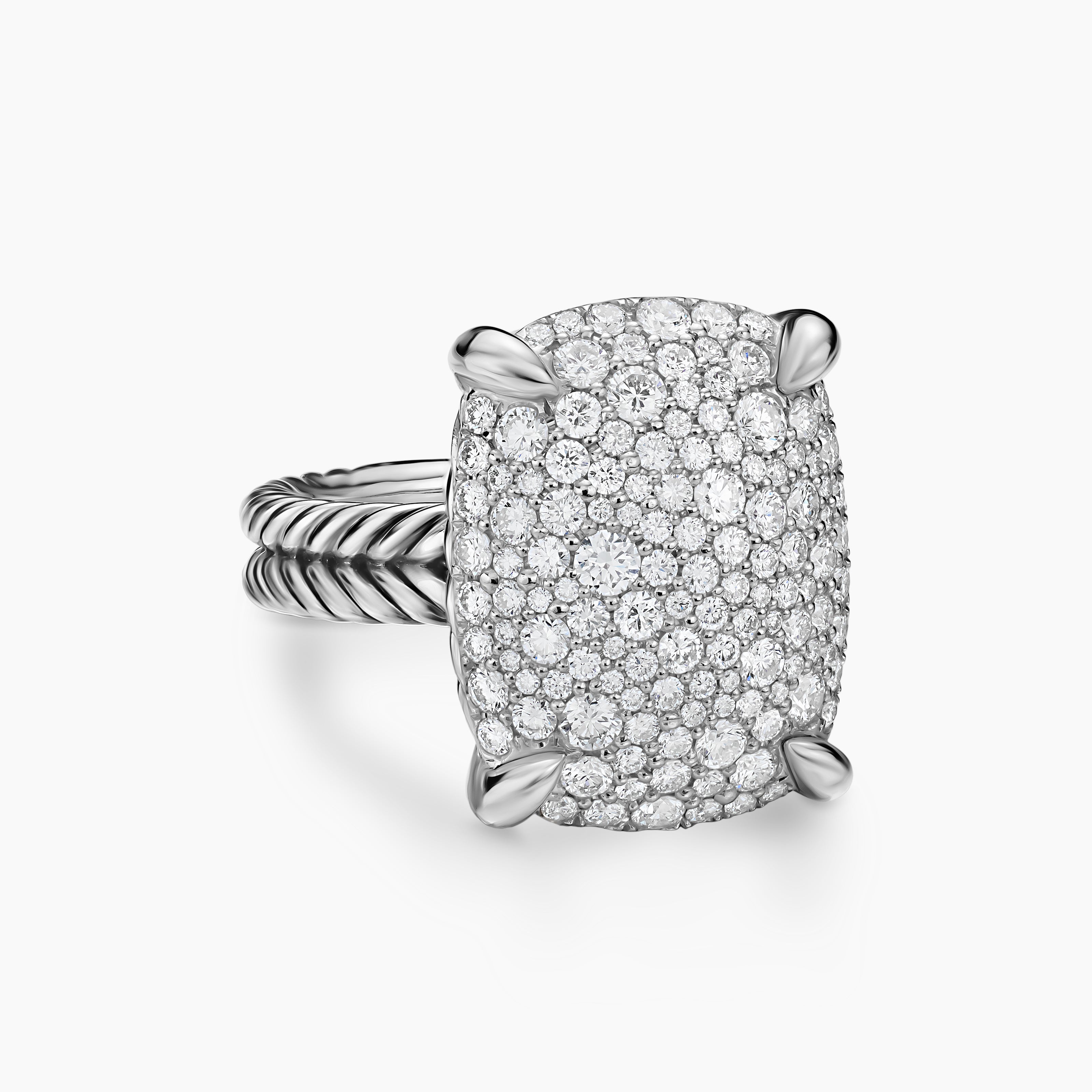 Womens Chatelaine Elongated Ring in Sterling Silver with Diamonds, 19mm