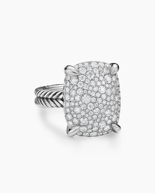 Womens Chatelaine Elongated Ring in Sterling Silver with Diamonds, 19mm