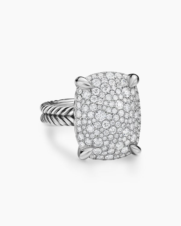 Chatelaine Elongated Ring in Sterling Silver with Diamonds, 19mm