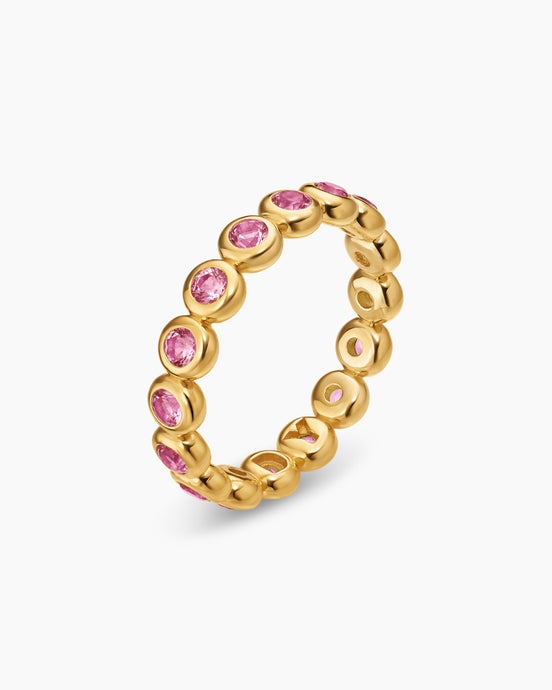 Bezel Set Band Ring in 18K Yellow Gold with Pink Tourmalines, 4mm
