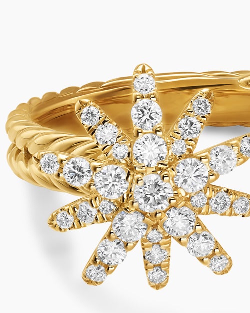 Womens Starburst Multi Star Ring in 18K Yellow Gold with Diamonds, 17.7mm