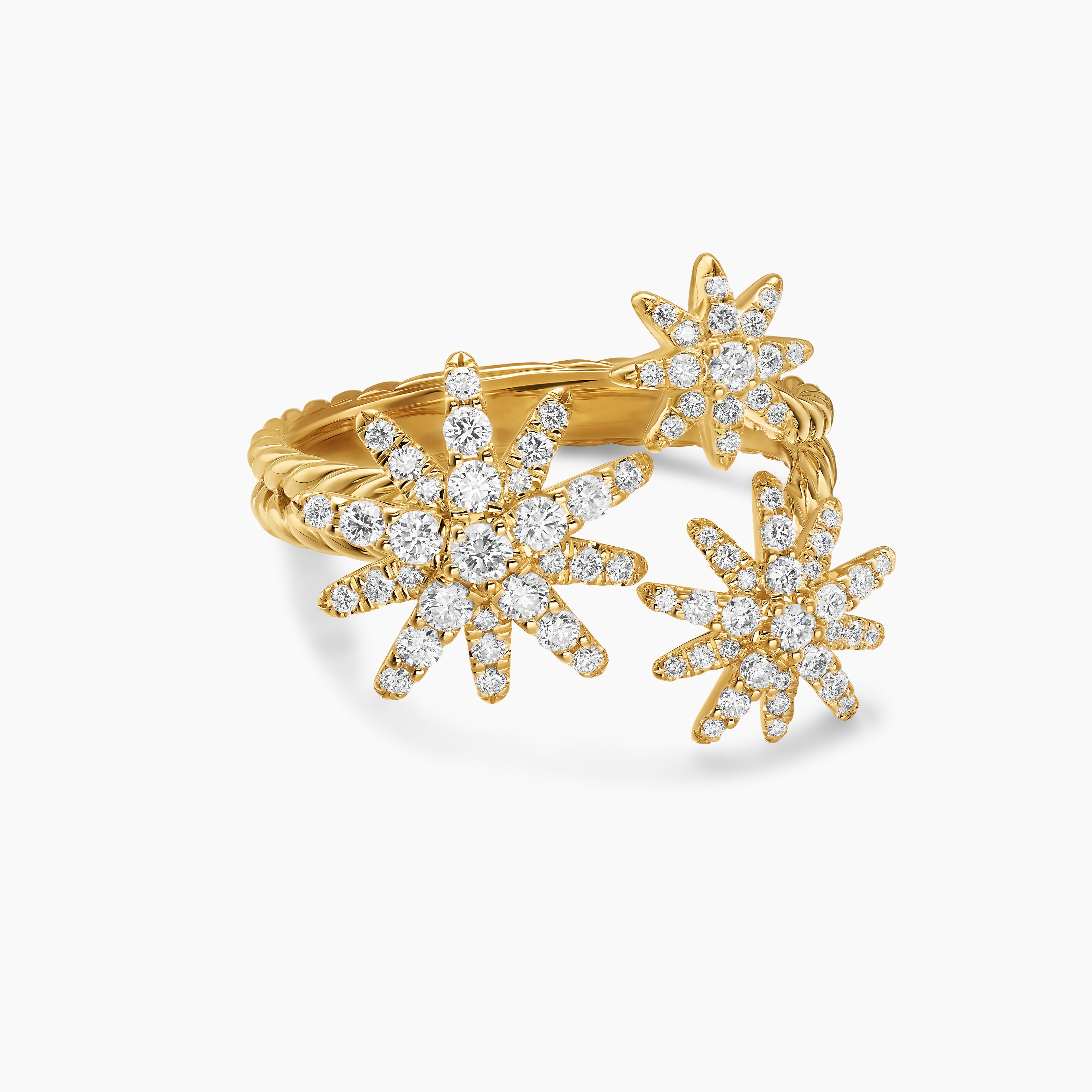Womens Starburst Multi Star Ring in 18K Yellow Gold with Diamonds, 17.7mm