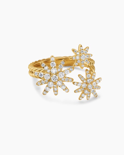 Womens Starburst Multi Star Ring in 18K Yellow Gold with Diamonds, 17.7mm