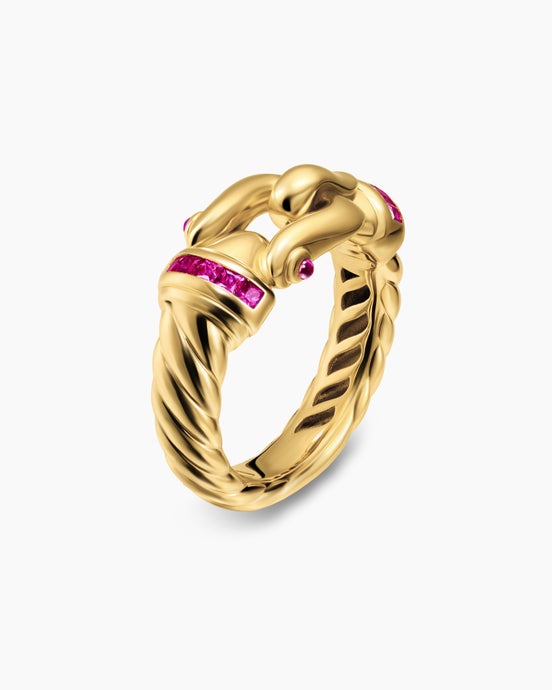 Buckle Ring in 18K Yellow Gold with Rubellites, 10.4mm