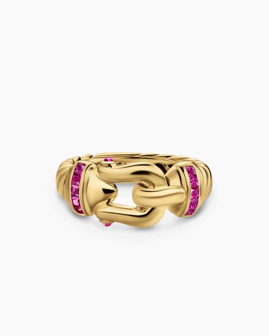 Buckle Ring in 18K Yellow Gold with Rubellites, 10.4mm