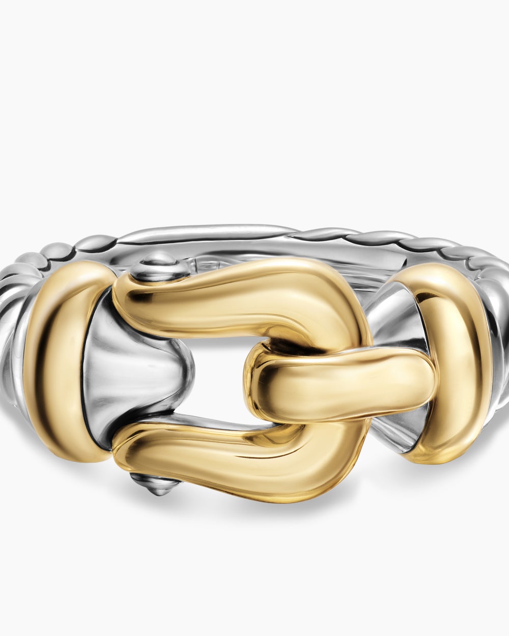 Womens Buckle Ring in Sterling Silver with 14K Yellow Gold, 10.4mm