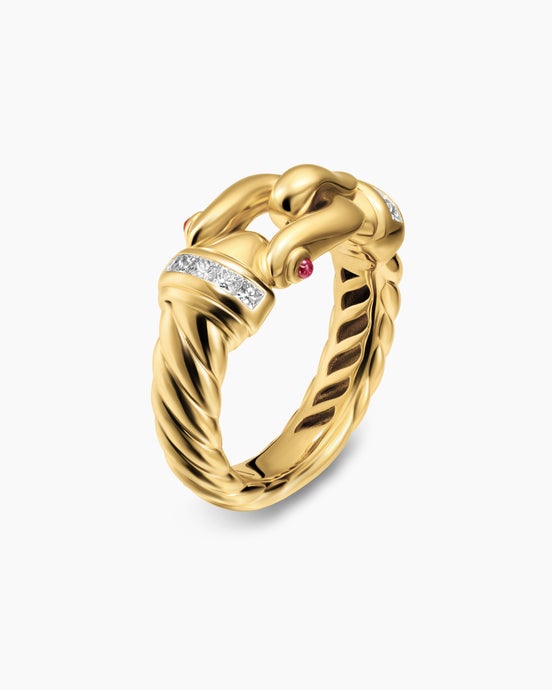 Buckle Ring in 18K Yellow Gold with Rubies and Diamonds, 10.4mm