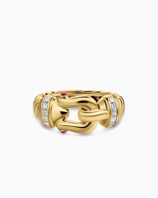 Buckle Ring in 18K Yellow Gold with Rubies and Diamonds, 10.4mm