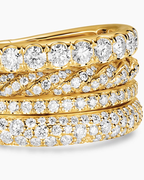 Womens DY Mercer Pavé Multi Row Ring in 18K Yellow Gold, 12.6mm