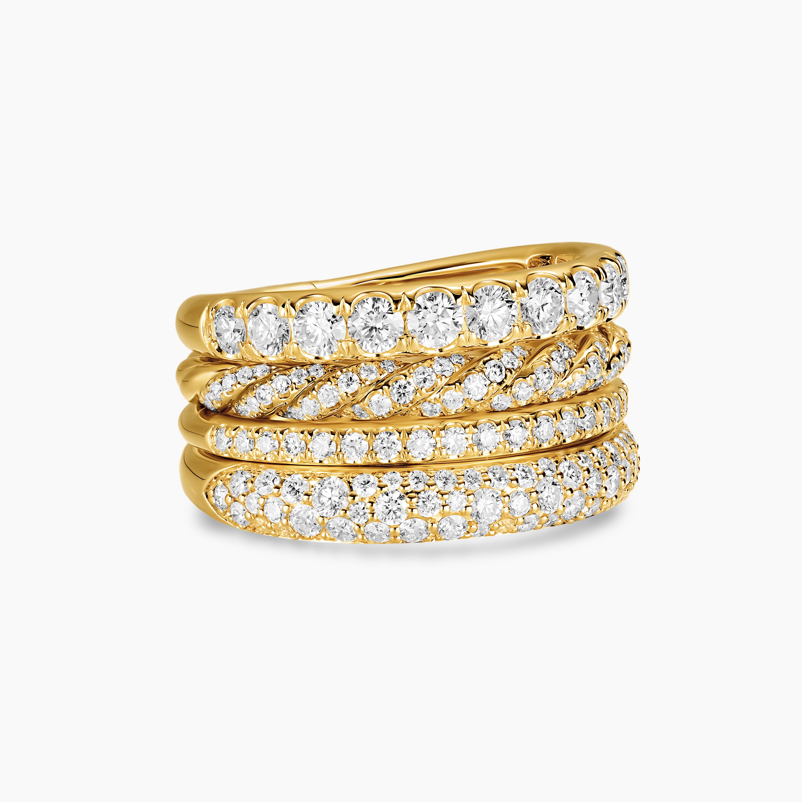 Womens DY Mercer Pav&eacute; Multi Row Ring in 18K Yellow Gold, 12.6mm