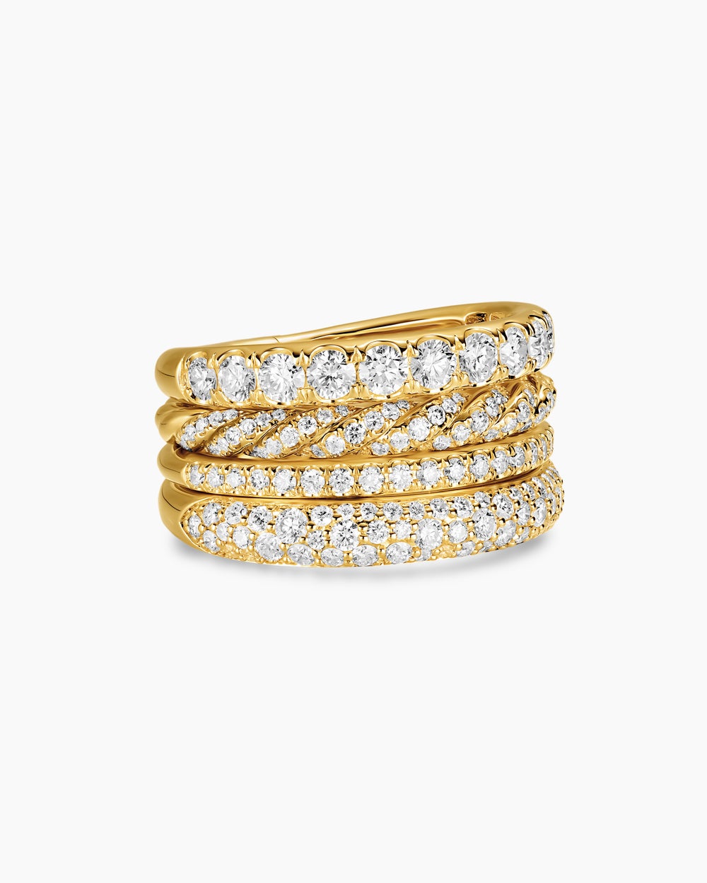 Womens DY Mercer Pavé Multi Row Ring in 18K Yellow Gold, 12.6mm