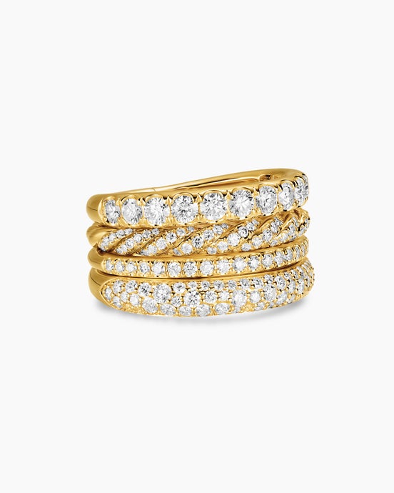 DY Mercer® Pavé Multi Row Ring in 18K Yellow Gold with Diamonds, 12.6mm