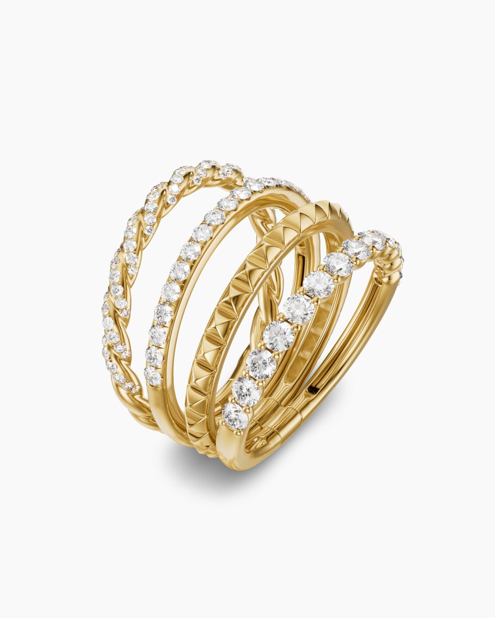 Bague Pyramid à quatre rangs Petite Pavé en or jaune 18 carats avec diamants, 8,6 mm femme