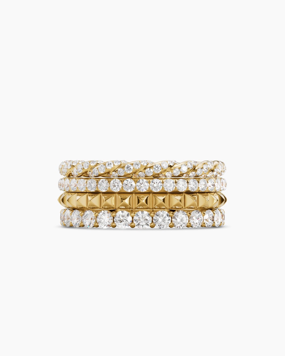 Bague Pyramid à quatre rangs Petite Pavé en or jaune 18 carats avec diamants, 8,6 mm femme