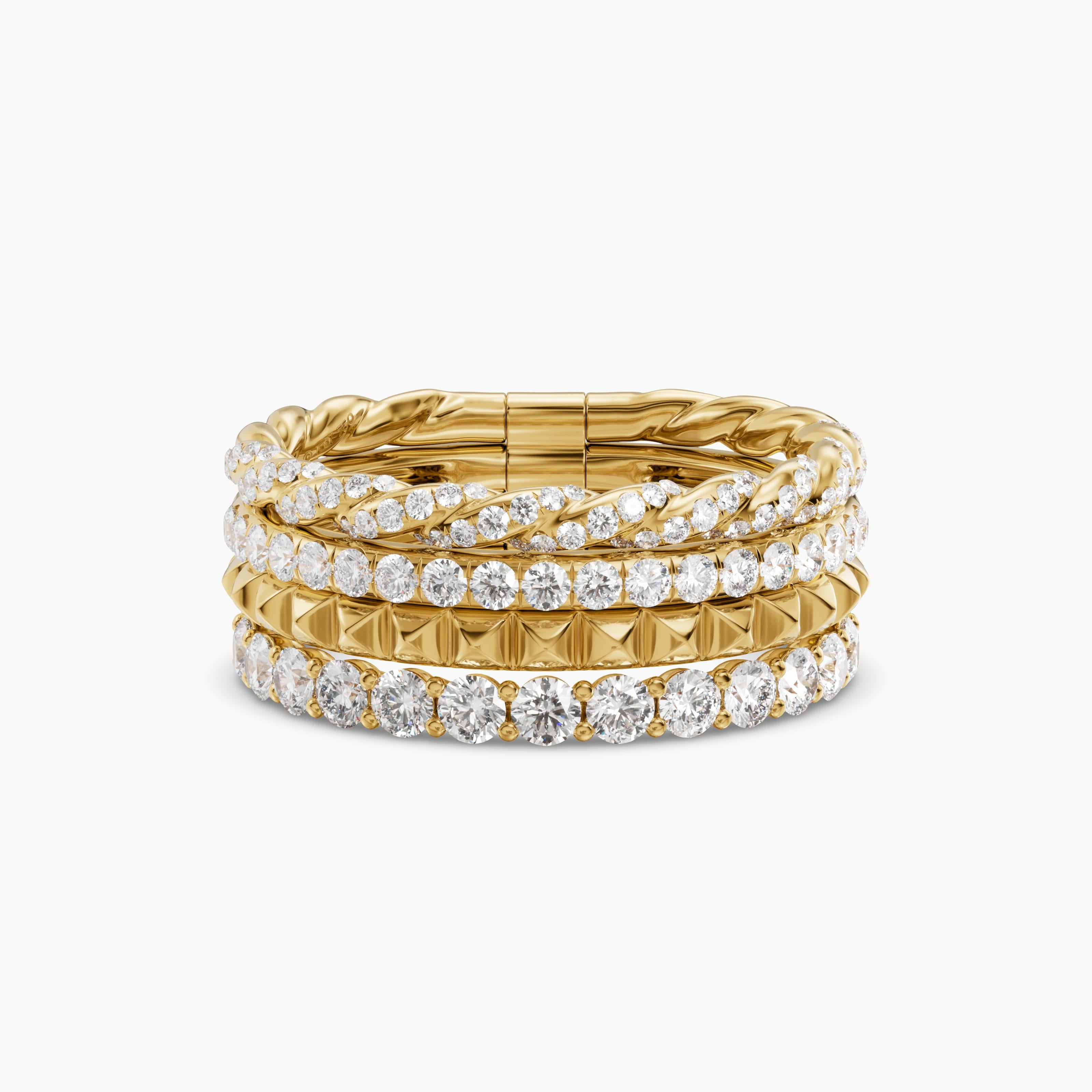 Bague Pyramid &agrave; quatre rangs Petite Pav&eacute; en or jaune 18 carats avec diamants, 8,6 mm femme 