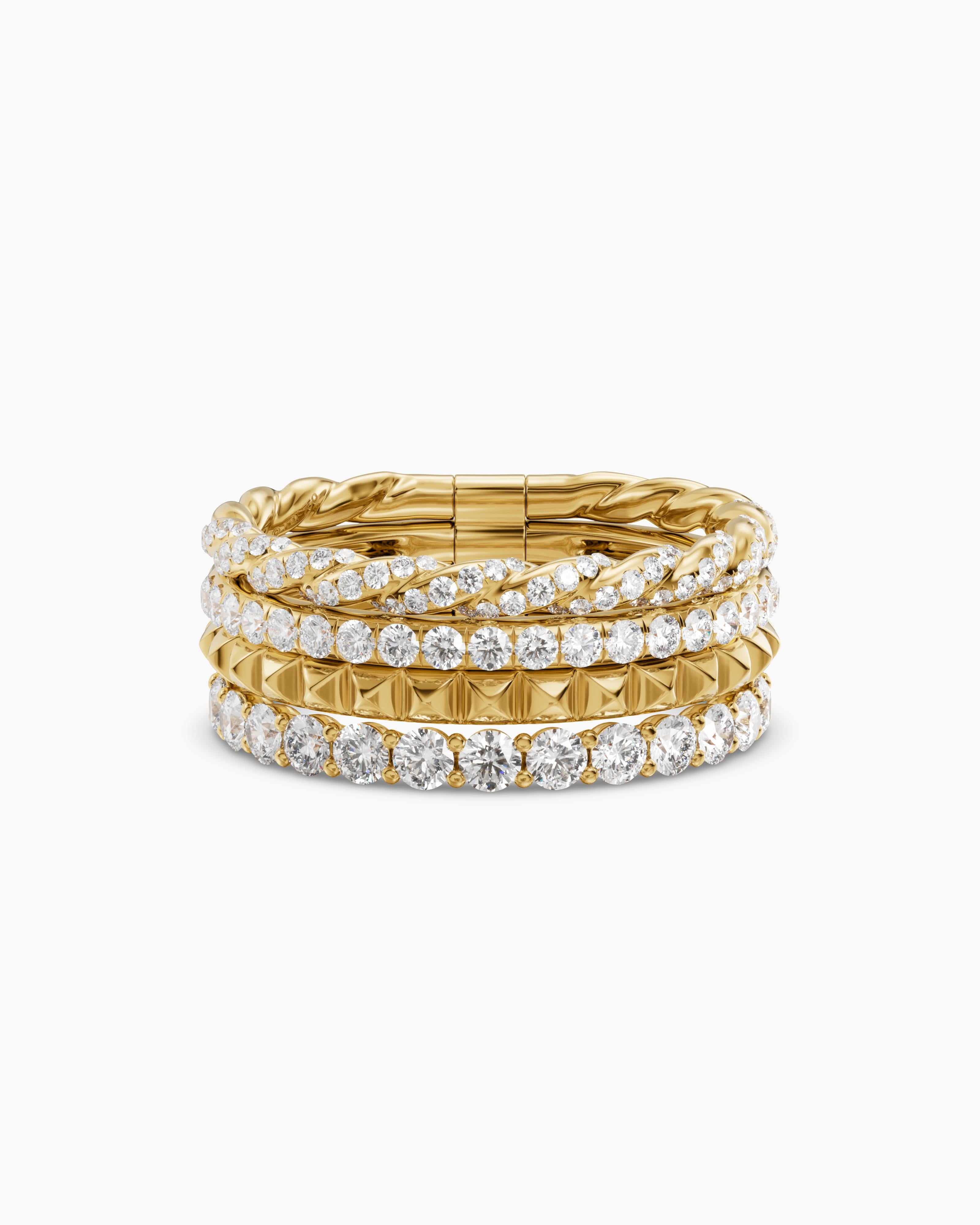 Womens Petite Pav&eacute; Four Row Pyramid Ring in 18K Yellow Gold with Diamonds, 8.6mm