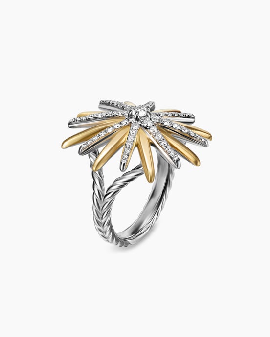 Starburst Ring in Sterling Silver with 18K Yellow Gold and Diamonds, 25mm