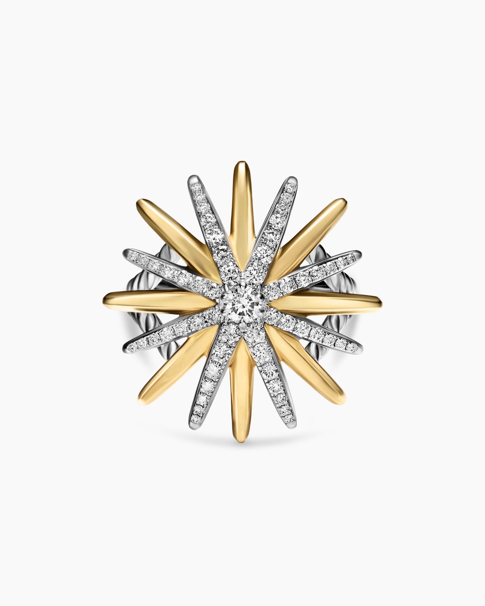 Womens Starburst Ring in Sterling Silver with 18K Yellow Gold with Diamonds, 25mm