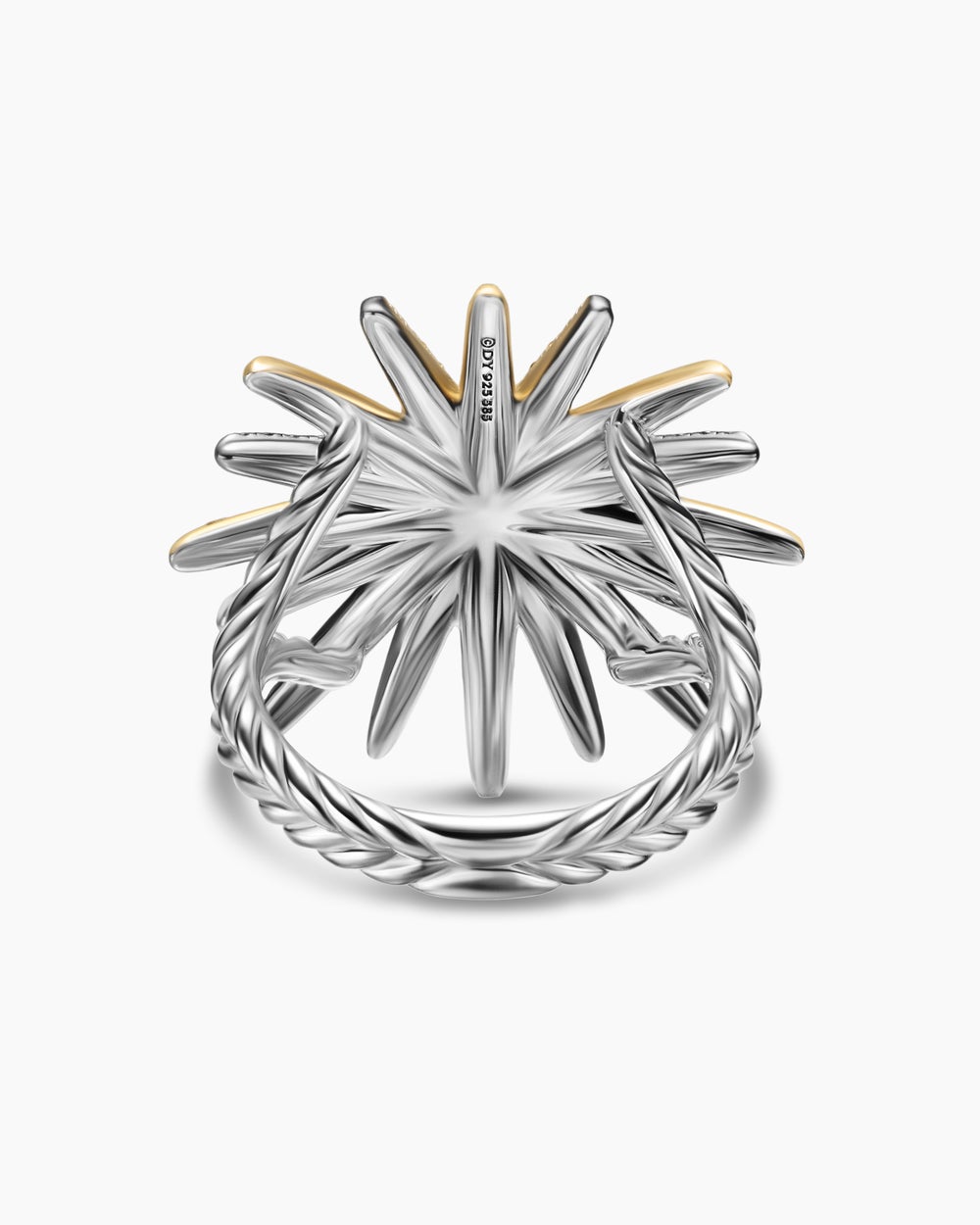Womens Starburst Ring in Sterling Silver with 18K Yellow Gold with Diamonds, 25mm
