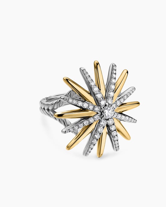 Starburst Ring in Sterling Silver with 18K Yellow Gold and Diamonds, 25mm