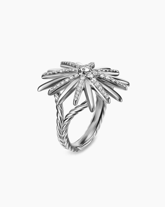 Starburst Ring in Sterling Silver with Diamonds, 25mm