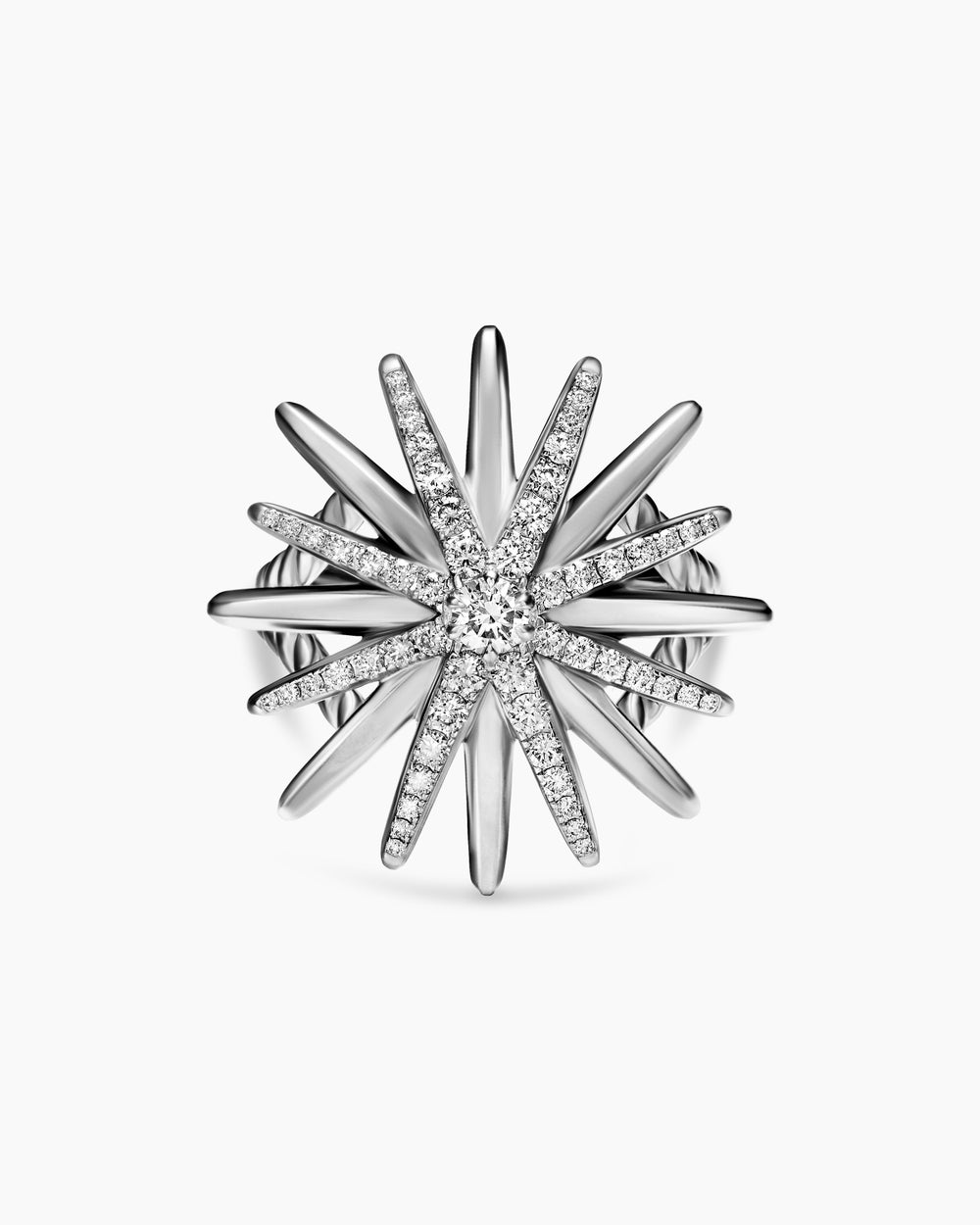 Womens Starburst Ring in Sterling Silver with Diamonds, 25mm
