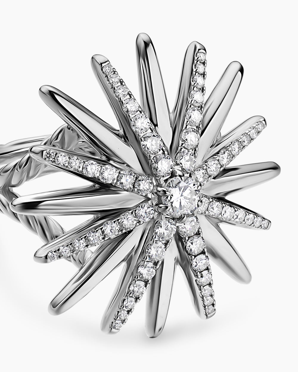 Womens Starburst Ring in Sterling Silver with Diamonds, 25mm