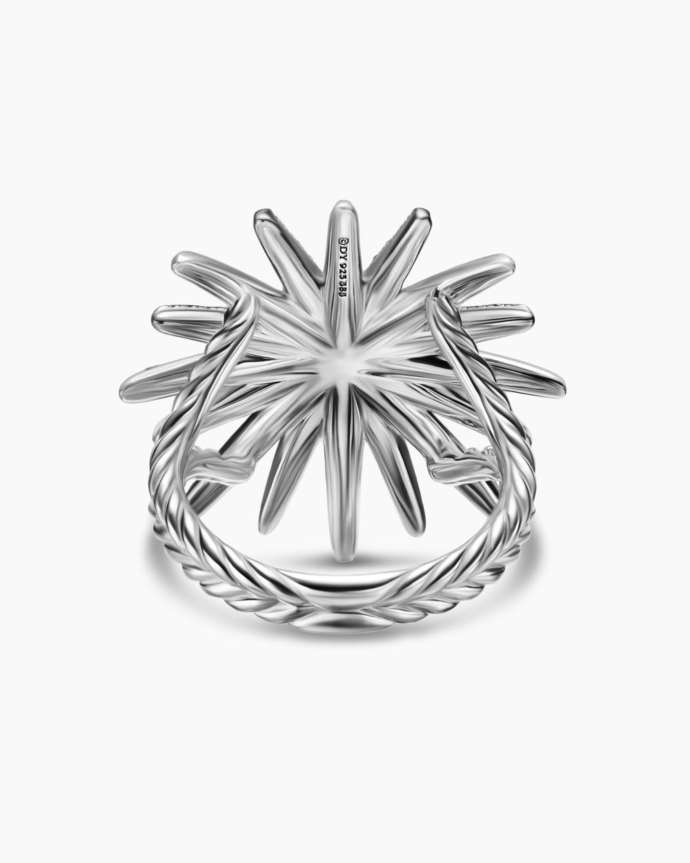 Womens Starburst Ring in Sterling Silver with Diamonds, 25mm