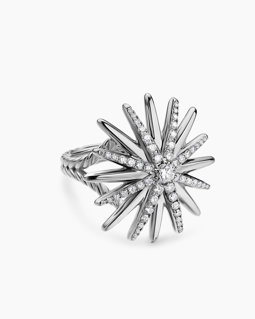 Womens Starburst Ring in Sterling Silver with Diamonds, 25mm