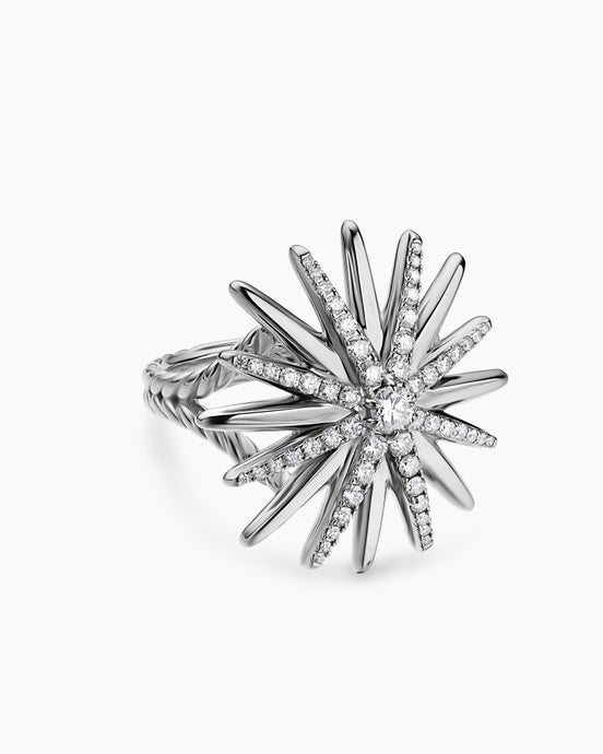 Starburst Ring in Sterling Silver with Diamonds, 25mm