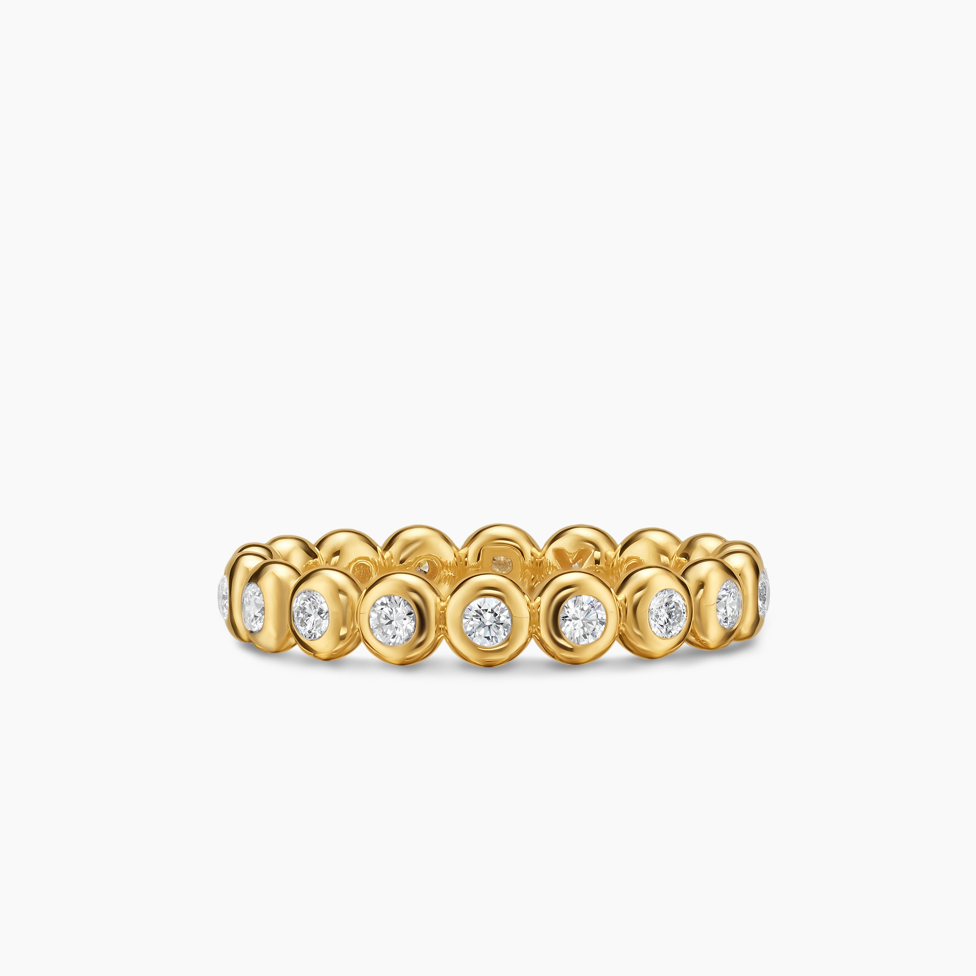 Womens Bezel Set Band Ring in 18K Yellow Gold with Diamonds, 3.7mm