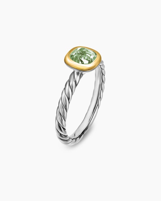 DY Mercer® Color Cable Ring in Sterling Silver with 14K Yellow Gold and Prasiolite, 5.5mm