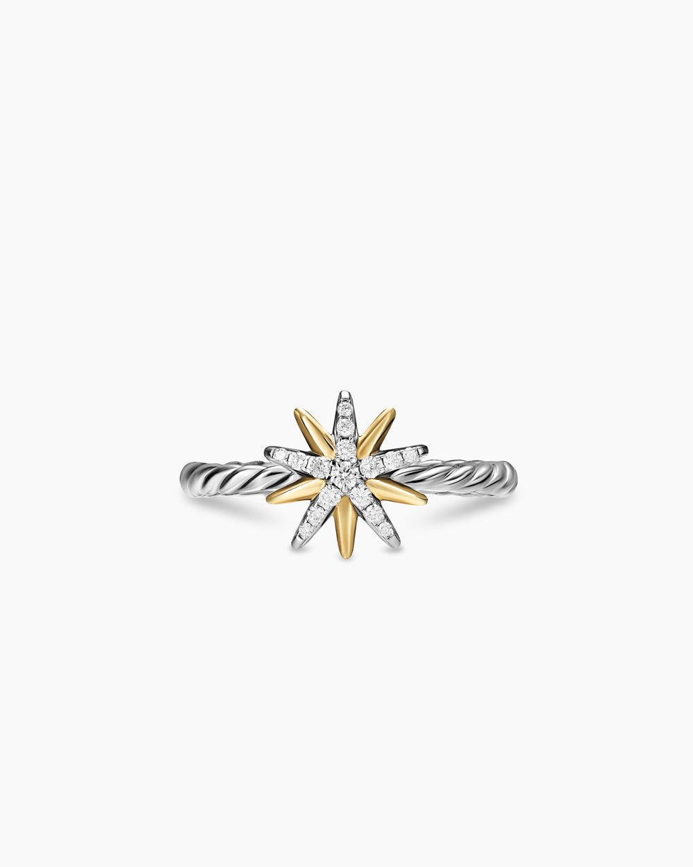 Womens Starburst Ring in Sterling Silver with 18K Yellow Gold with Diamonds, 10.6mm