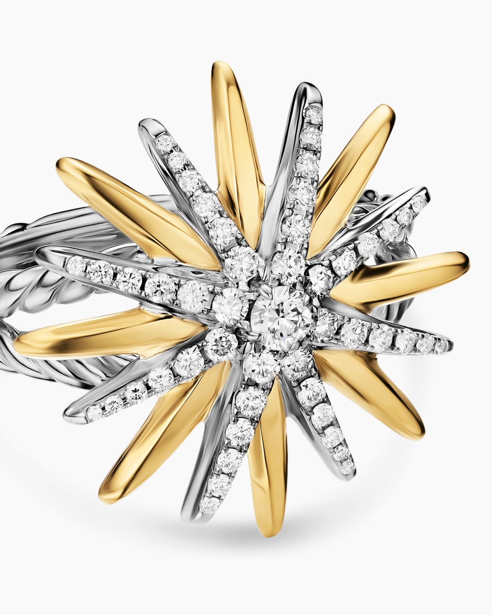 Womens Starburst Ring in Sterling Silver with 18K Yellow Gold with Diamonds, 20.7mm