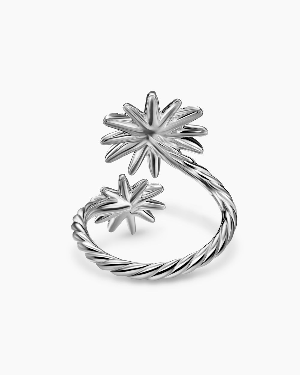 Womens Starburst Bypass Ring in Sterling Silver with 18K Yellow Gold with Diamonds, 24.6mm