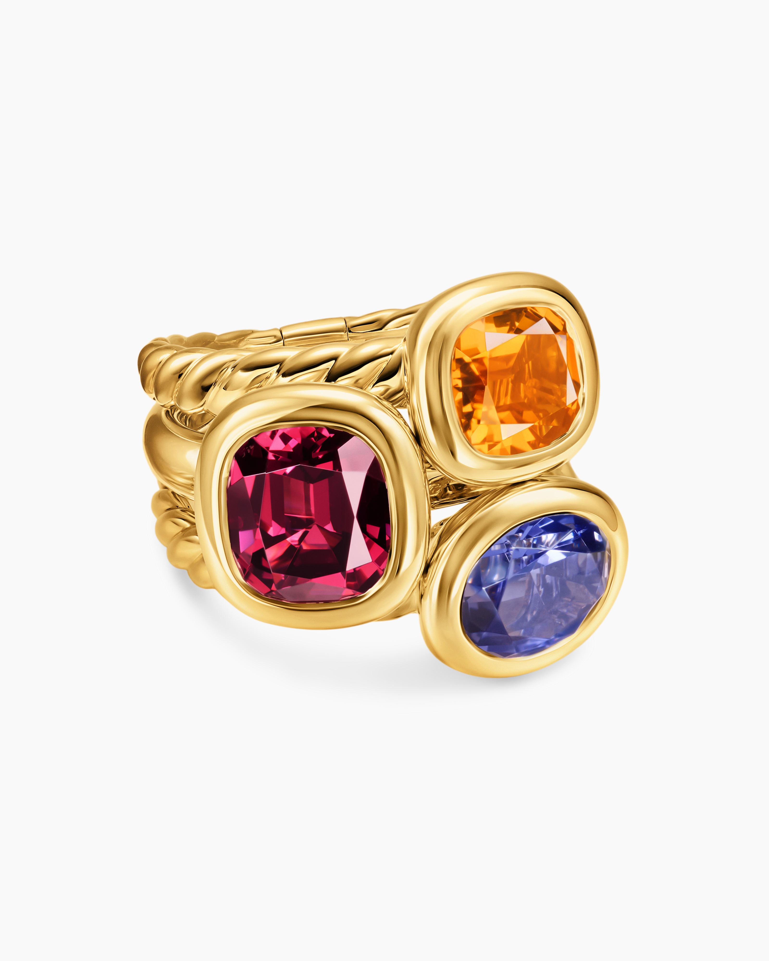 Womens DY Mercer Color Three Stone Ring in 18K Yellow Gold, 20.7mm