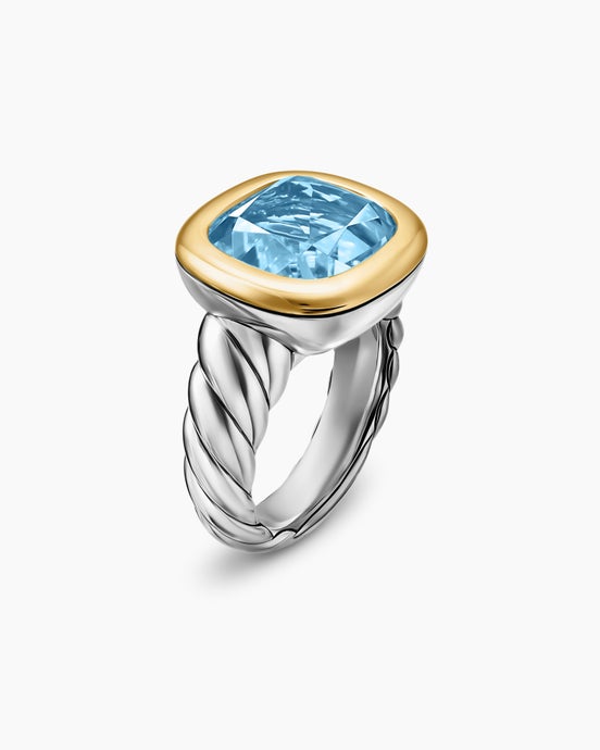 DY Mercer® Color Stone Ring in Sterling Silver with 14K Yellow Gold and Sky Blue Topaz, 13.5mm