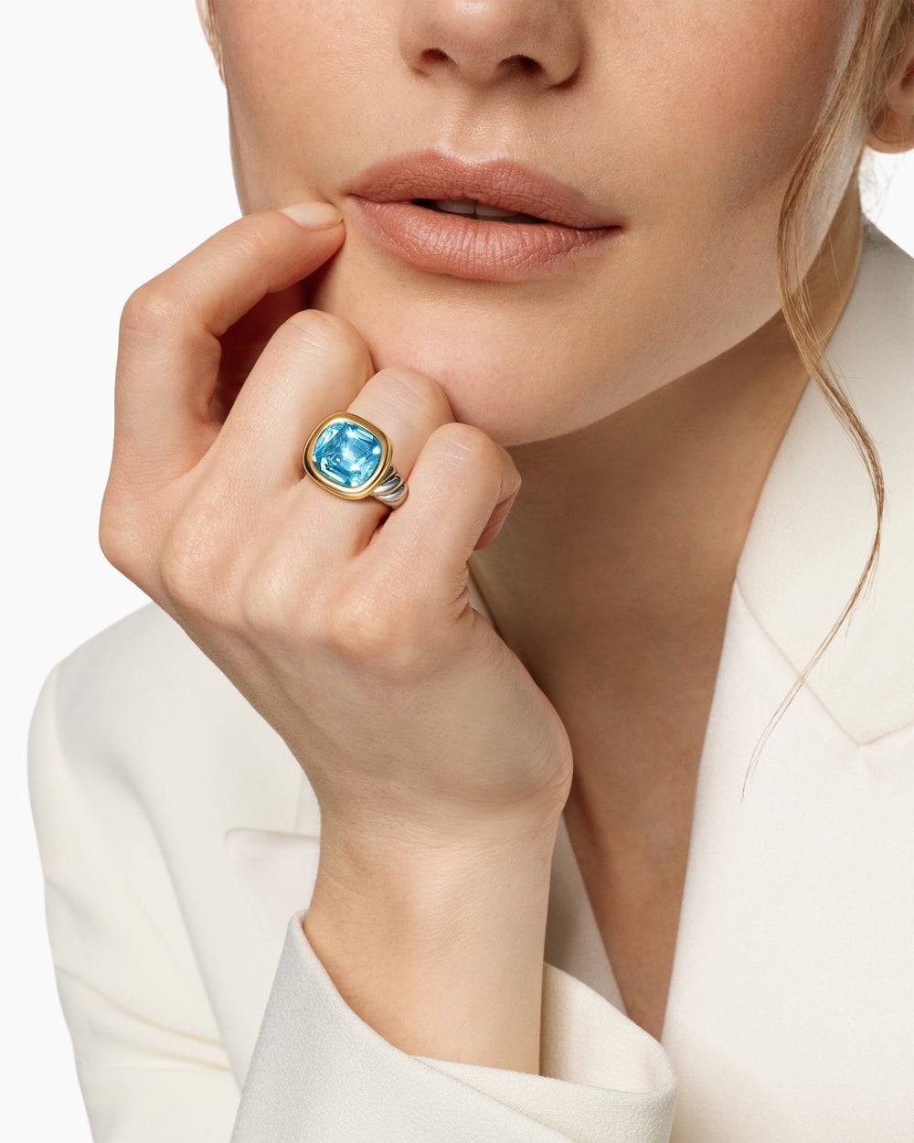 Womens DY Mercer® Color Stone Ring in Sterling Silver with 14K Yellow Gold and Sky Blue Topaz, 13.5mm