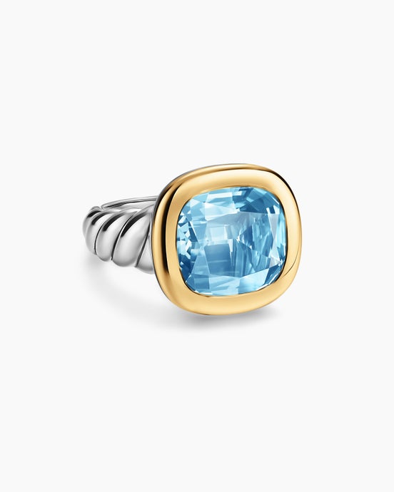 DY Mercer® Color Stone Ring in Sterling Silver with 14K Yellow Gold and Sky Blue Topaz, 13.5mm