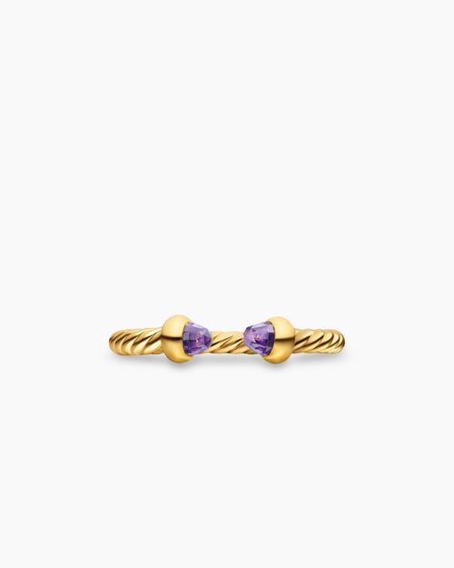 Womens Micro Cablespira® Flex Open Ring in 18K Yellow Gold with Amethyst, 2.5mm