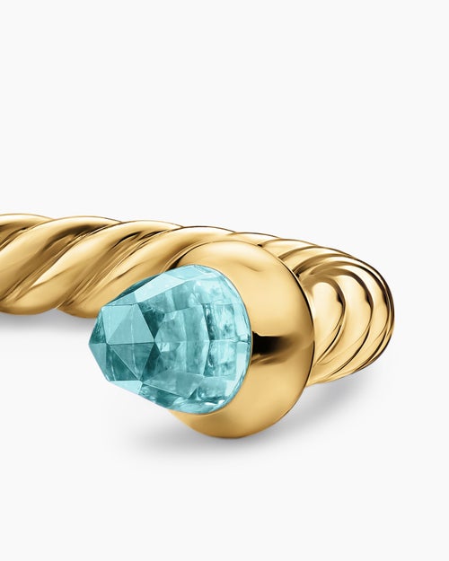 Womens Micro Cablespira® Flex Open Ring in 18K Yellow Gold with Aquamarine, 2.5mm