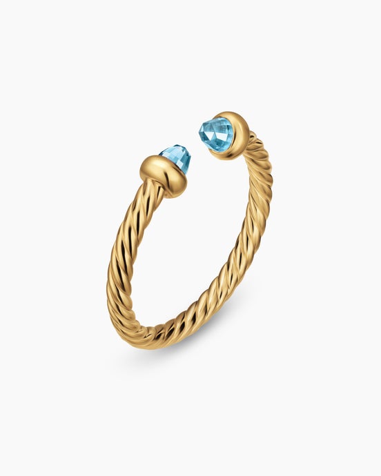 Micro Cablespira® Flex Open Ring in 18K Yellow Gold with Blue Topaz, 2.5mm