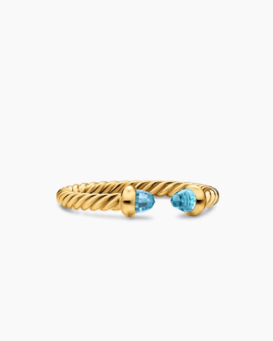 Micro Cablespira® Flex Open Ring in 18K Yellow Gold with Blue Topaz, 2.5mm