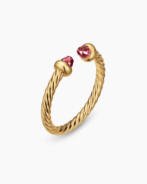 Womens Micro Cablespira® Flex Open Ring in 18K Yellow Gold with Pink Tourmalines, 2.5mm