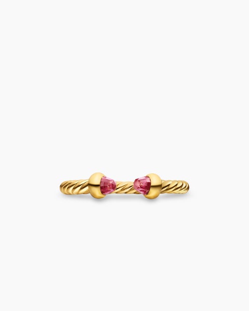 Womens Micro Cablespira® Flex Open Ring in 18K Yellow Gold with Pink Tourmalines, 2.5mm