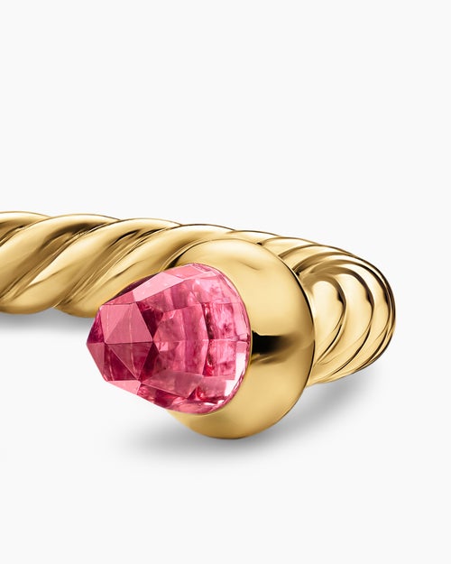 Womens Micro Cablespira® Flex Open Ring in 18K Yellow Gold with Pink Tourmalines, 2.5mm