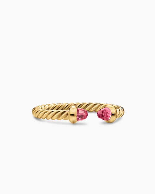 Womens Micro Cablespira® Flex Open Ring in 18K Yellow Gold with Pink Tourmalines, 2.5mm
